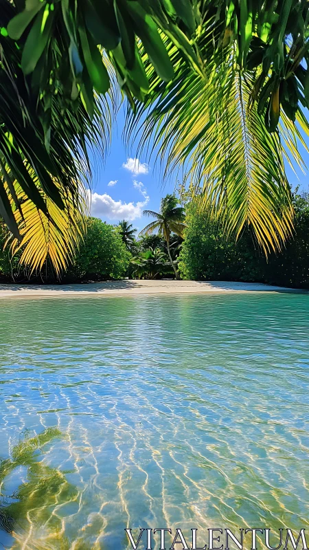 Tropical Lagoon Framed by Verdant Palms and Crystalline Shallow Waters
