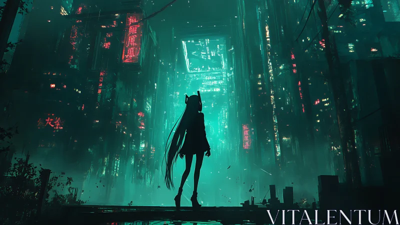 Neon-tailed wanderer adrift in emerald data canyons.