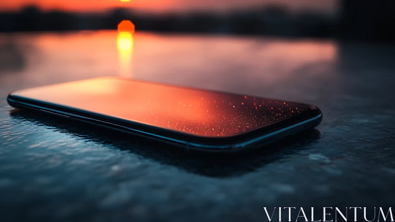 Smartphone Glowing at Sunset Over Water