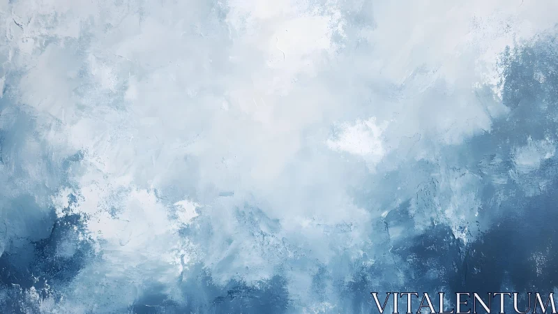 Abstract blue and white textured painting with soft brushstrokes.