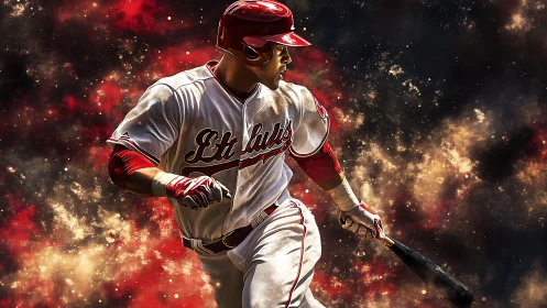 Digital painting baseball batter amid explosive light field.