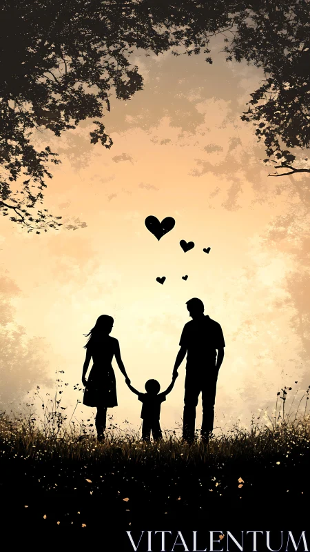 Family's Golden Silhouette: Love Takes Shape Beneath Sky.