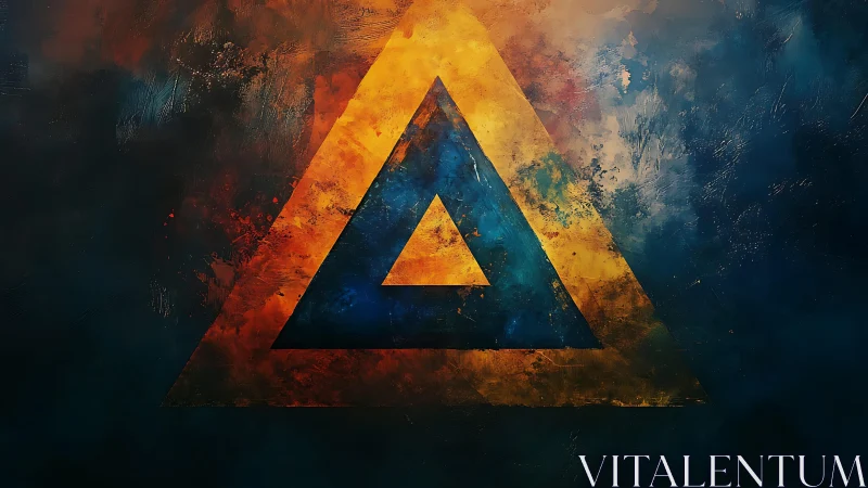 Abstract triangle in vivid colors, textured digital art style.