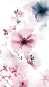 Translucent Floral Composition with Layered Pink and Blue Petals Using Watercolor Rendering Techniqu
