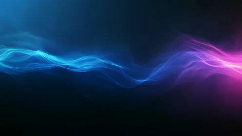 Neon waveform ribbons sweep across a deep gradient void