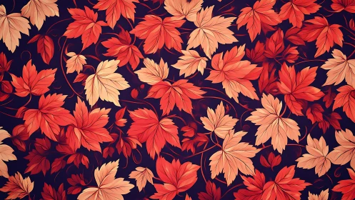 Vector-mapped autumn foliage tessellation on deep violet field.