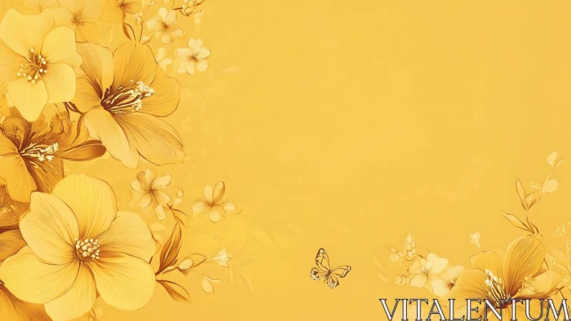 Golden Blossoms and Butterflies in Sunshine.