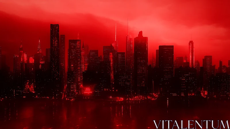 Neon-red dystopian skyline renders a high-contrast urban horizon