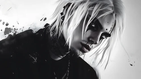 Bleached-haired rebel stares ahead in stark monochrome haze