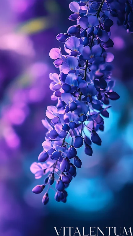 Wisteria Bloom Cascade: Pendant Flowers with Chromatic Gradient Illumination