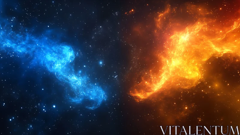 Cosmic blue and orange nebulae drift in a quiet stellar dance