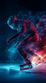 Cyberpunk ice skater in neon motion-trail composition.