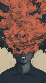 Surreal portrait with ink-sculpted smoke plumes and negative space.
