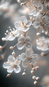 Delicate Frozen Flowers with Frost-Coated Petals and Dewdrops.
