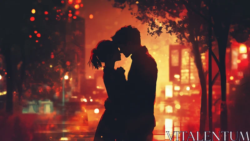 Midnight Kiss: Urban Passion Ablaze in Neon Glow.