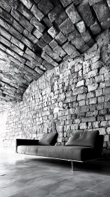 Modern Sofa in Stone Interior with Vaulted Ceiling