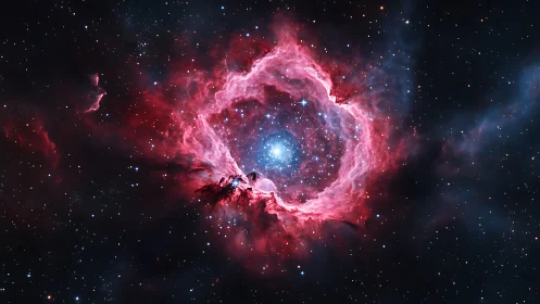 Bright nebula ring surrounds dense star cluster in space