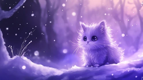 Ethereal Feline in Luminescent Winter Dreamscape.