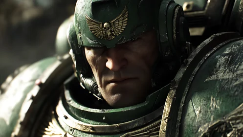 Storm-scarred space knight studies the battlefield in silence