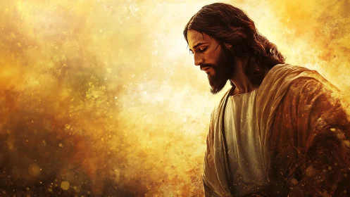 Digital sacred figure portrait in glowing golden light.