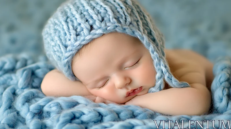 Peaceful slumber in azure wraps, newborn dreams unfold.