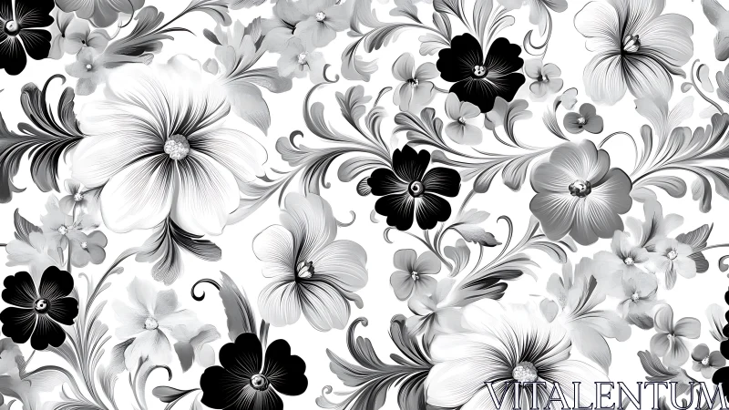 Black and White Floral Pattern: Dramatic Botanical Illustration.