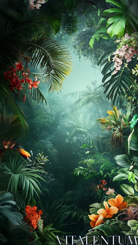 Dense tropical rainforest corridor with layered foliage depth