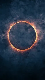 Molten solar ring against textured midnight void background.