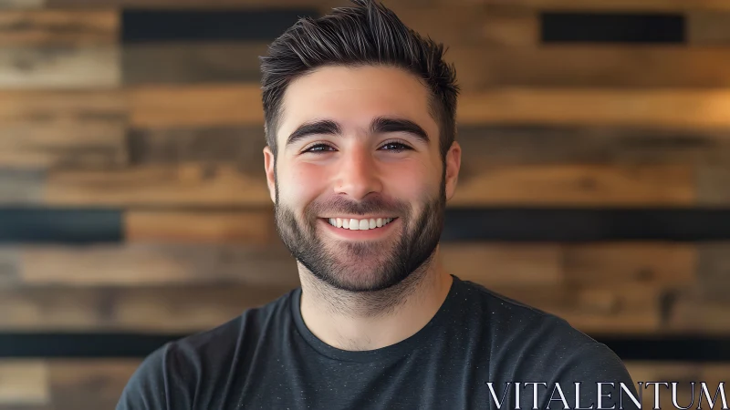 Warm laughter glows against a soft, wood‑toned backdrop