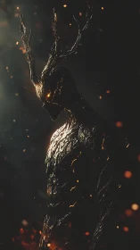 Ember-crowned forest wraith in molten bark silhouette.