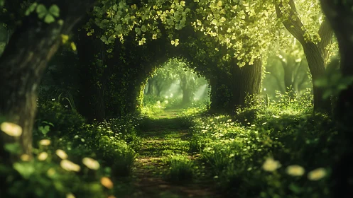 Emerald Tunnel of Light: Nature's Magical Green Cathedral.