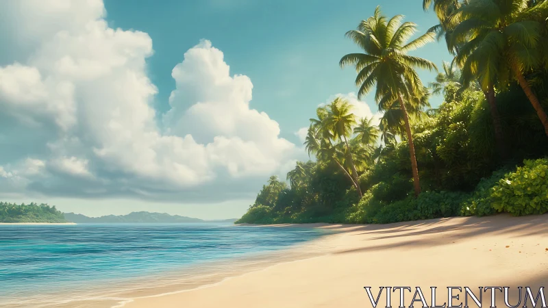 Tropical Paradise Beach Bathed in Golden Sunlight