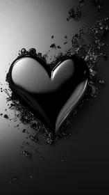 Liquid Heart Form: Monochromatic 3D Splash Composition.