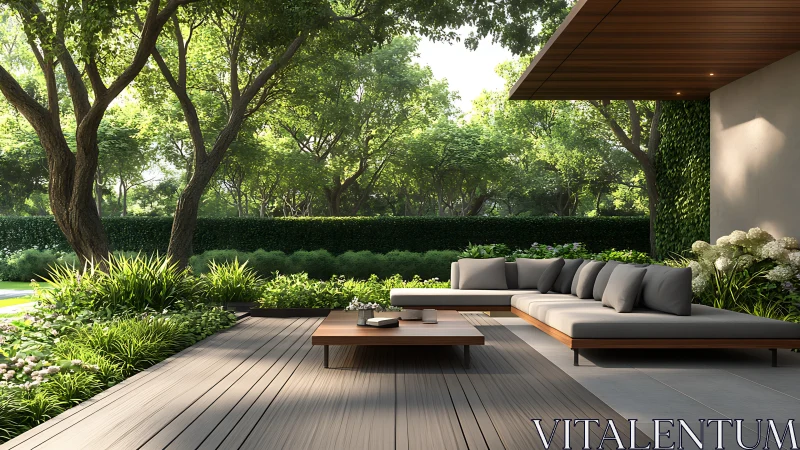 Modernist garden terrace with low-profile modular seating system.