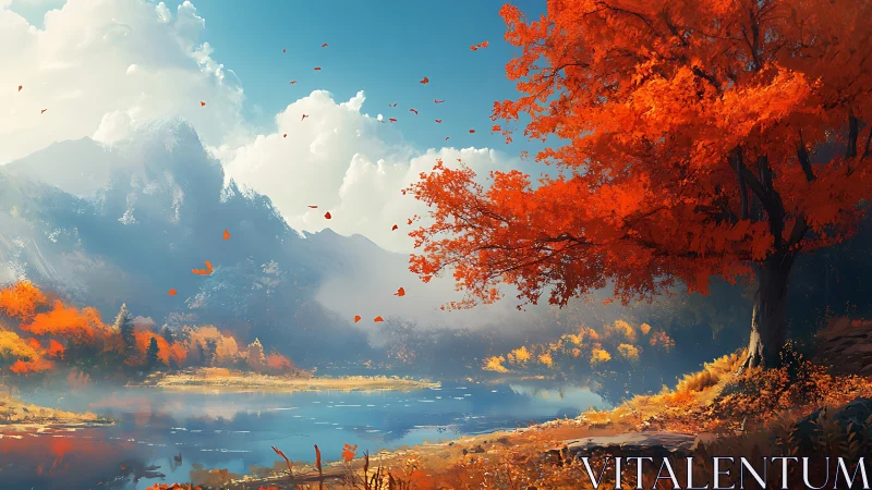 Autumn lakeside landscape renders luminous atmospheric depth