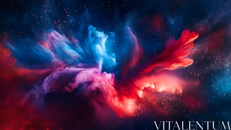 Bilateral nebula plumes form dynamic red blue collision in space