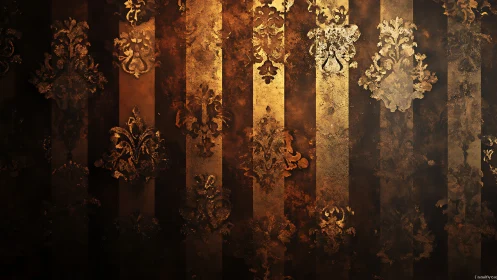 Rusty baroque shadows waltz across molten-gold stripes