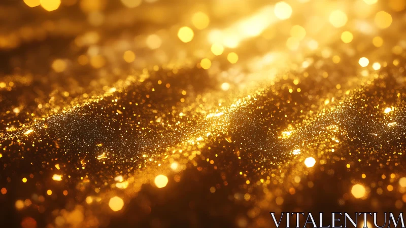 Shimmering Gold Glitter Texture in Warm Abstract Light Bokeh.