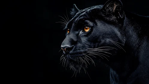 Black Panther Portrait Against Darkness: Amber Eyes Study.