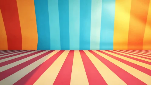 Vibrant striped interior with converging perspective planes.