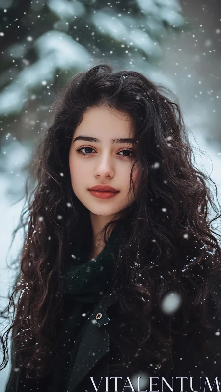 Snowlit portrait captures serene gaze in shallow depth-of-field
