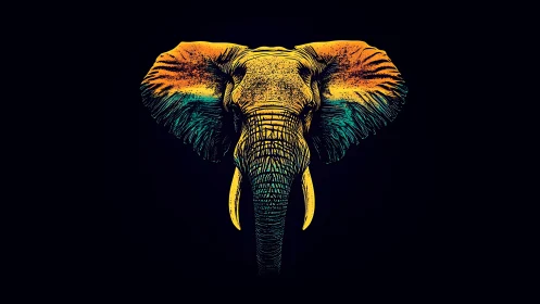 Neon dusk elephant rises from darkness with regal calm