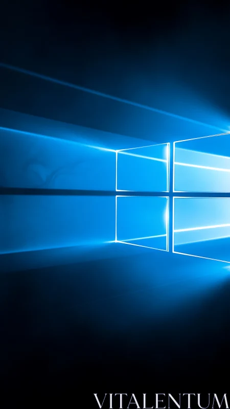 Cool blue digital window glow in a calm virtual room.