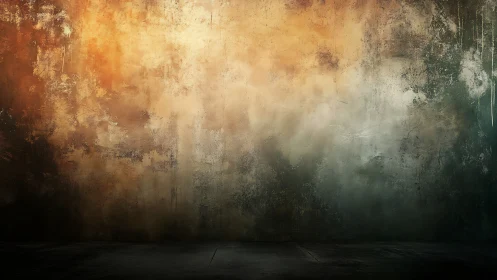 Textured grunge wall with warm light over dark floor.