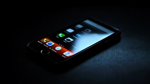 Modern smartphone glowing with app icons in low light