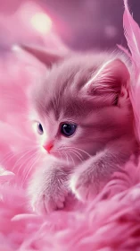 Pink Feline Portrait: Soft-Focus Felid with Luminescent Eyes.