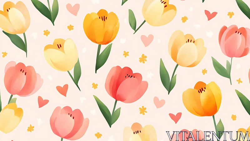 Whimsical Tulip Garden With Hearts and Flowers