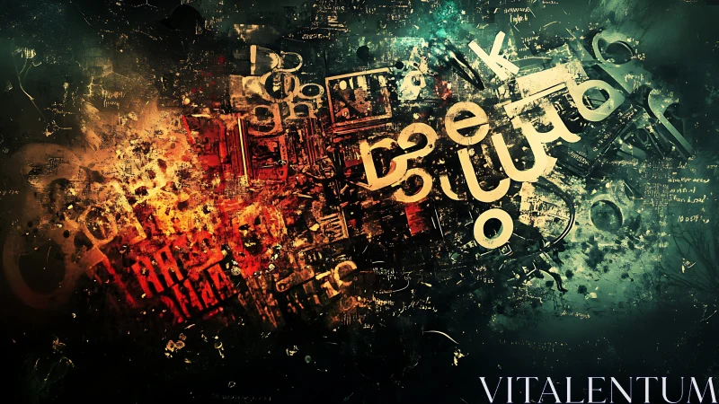 Abstract digital collage shows chaotic layered typography