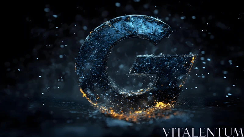Large Textured G with Fiery and Icy Effects in Dark Digital Art.