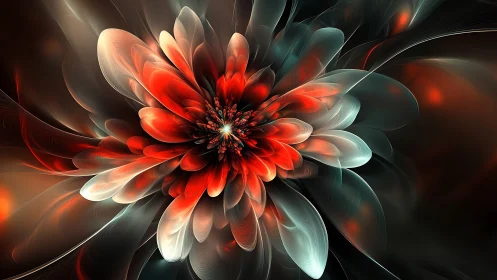 Fractal floral structure with layered luminous petals detail.